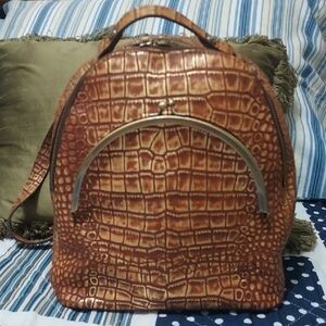 Brown Crocodile-Embossed Women's Backpack